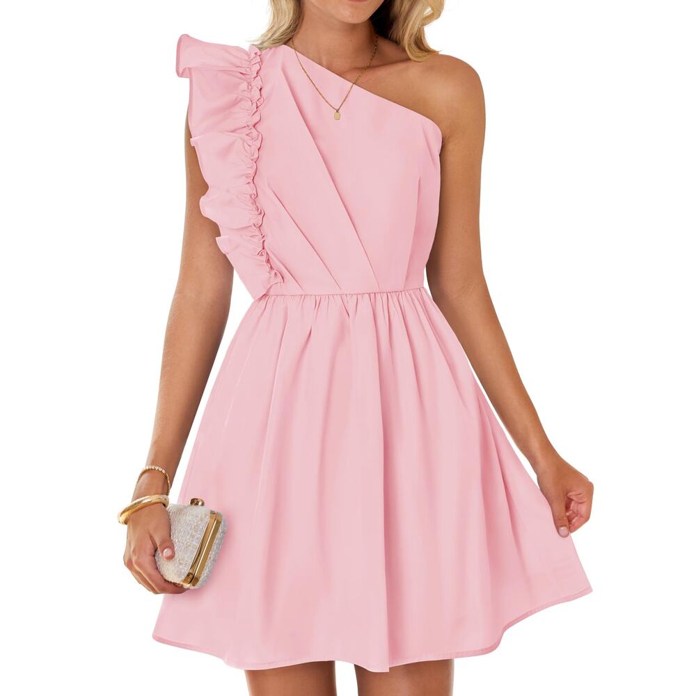 Women's Sz Small One Shoulder Ruffle Dress with Empire Waist
